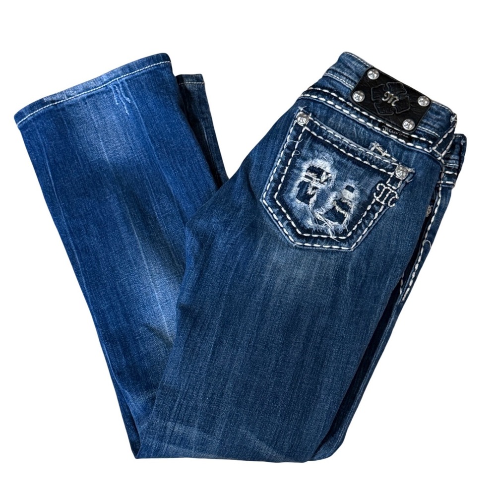 Miss Me Bootcut Jeans Dark Wash Embellished Pocket Size 27 (fit 28)